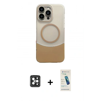 MARSİLYAN™- iPhone 16 Pro Max Kılıf Kozmos Form Özel Seri - Şeffaf Pasifik Cam Ekran Koruyucu + PVD Metal Kamera Lens - SH