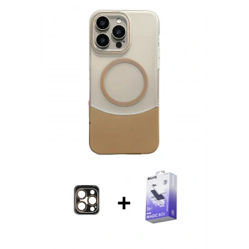 MARSİLYAN™- iPhone 16 Pro Max Kılıf Kozmos Form Özel Seri - Siyah Bilvis 5in1 5D Magic Hayalet Cam Ekran Koruyucu + PVD Metal Kamera Lens - GD
