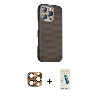 MARSİLYAN™- iPhone 16 Pro Max Kılıf Kozmos Klasik Prime - Şeffaf Pasifik Cam Ekran Koruyucu + Pers Alüminyum Kamera Lens - CLTM