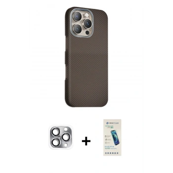 MARSİLYAN™- iPhone 16 Pro Max Kılıf Kozmos Klasik Prime - Şeffaf Pasifik Cam Ekran Koruyucu + Pers Alüminyum Kamera Lens - GI