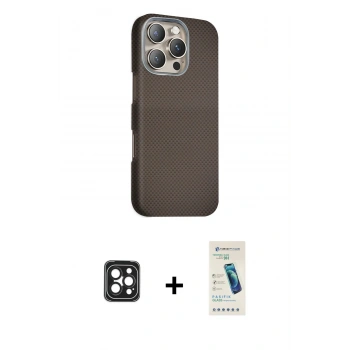 MARSİLYAN™- iPhone 16 Pro Max Kılıf Kozmos Klasik Prime - Şeffaf Pasifik Cam Ekran Koruyucu + PVD Metal Kamera Lens - SH