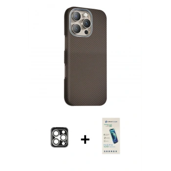 MARSİLYAN™- iPhone 16 Pro Max Kılıf Kozmos Klasik Prime - Şeffaf Pasifik Cam Ekran Koruyucu + PVD Metal Kamera Lens - GS