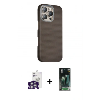 MARSİLYAN™- iPhone 16 Pro Max Kılıf Kozmos Klasik Prime - Siyah 360 Mat Full Body Arka Koruyucu + Bilvis Titan Kamera Lens - GS