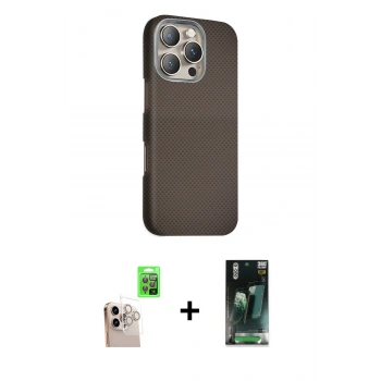 MARSİLYAN™- iPhone 16 Pro Max Kılıf Kozmos Klasik Prime - Siyah 360 Mat Full Body Arka Koruyucu + Raze Metal Kamera Lens - NLGY