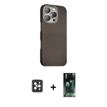 MARSİLYAN™- iPhone 16 Pro Max Kılıf Kozmos Klasik Prime - Siyah 360 Mat Full Body Arka Koruyucu + PVD Metal Kamera Lens - SH