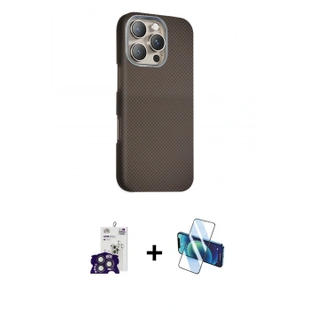 MARSİLYAN™- iPhone 16 Pro Max Kılıf Kozmos Klasik Prime - Siyah 3D Antistatik Cam Ekran Koruyucu + Bilvis Titan Kamera Lens - TMGI