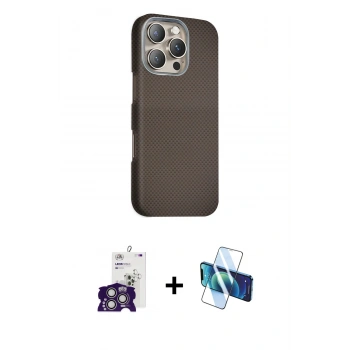 MARSİLYAN™- iPhone 16 Pro Max Kılıf Kozmos Klasik Prime - Siyah 3D Antistatik Cam Ekran Koruyucu + Bilvis Titan Kamera Lens - GS