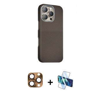 MARSİLYAN™- iPhone 16 Pro Max Kılıf Kozmos Klasik Prime - Siyah 3D Antistatik Cam Ekran Koruyucu + Pers Alüminyum Kamera Lens - CLTM