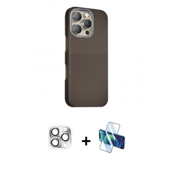 MARSİLYAN™- iPhone 16 Pro Max Kılıf Kozmos Klasik Prime - Siyah 3D Antistatik Cam Ekran Koruyucu + Pers Alüminyum Kamera Lens - GS
