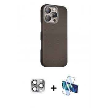 MARSİLYAN™- iPhone 16 Pro Max Kılıf Kozmos Klasik Prime - Siyah 3D Antistatik Cam Ekran Koruyucu + Pers Alüminyum Kamera Lens - GI