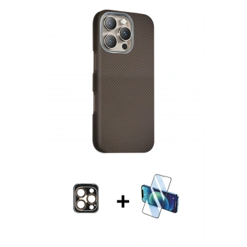 MARSİLYAN™- iPhone 16 Pro Max Kılıf Kozmos Klasik Prime - Siyah 3D Antistatik Cam Ekran Koruyucu + PVD Metal Kamera Lens - GD