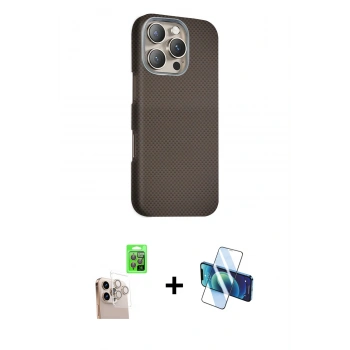 MARSİLYAN™- iPhone 16 Pro Max Kılıf Kozmos Klasik Prime - Siyah 3D Antistatik Cam Ekran Koruyucu + Raze Metal Kamera Lens - NLGY