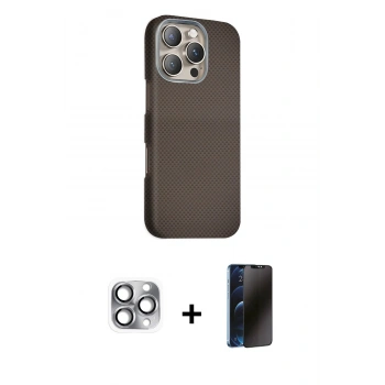 MARSİLYAN™- iPhone 16 Pro Max Kılıf Kozmos Klasik Prime - Siyah 3D Antistatik Hayalet Cam Ekran Koruyucu + Pers Alüminyum Kamera Lens - GI