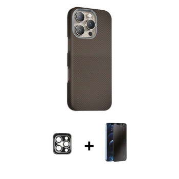MARSİLYAN™- iPhone 16 Pro Max Kılıf Kozmos Klasik Prime - Siyah 3D Antistatik Hayalet Cam Ekran Koruyucu + PVD Metal Kamera Lens - GS