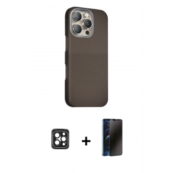 MARSİLYAN™- iPhone 16 Pro Max Kılıf Kozmos Klasik Prime - Siyah 3D Antistatik Hayalet Cam Ekran Koruyucu + PVD Metal Kamera Lens - SH