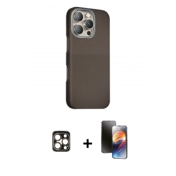MARSİLYAN™- iPhone 16 Pro Max Kılıf Kozmos Klasik Prime - Siyah 3D Antistatik Mat Seramik Nano Ekran Koruyucu + PVD Metal Kamera Lens - GD