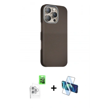 MARSİLYAN™- iPhone 16 Pro Max Kılıf Kozmos Klasik Prime - Siyah 3D Antistatik Seramik Nano Ekran Koruyucu + Raze Metal Kamera Lens - BZ