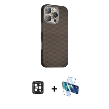 MARSİLYAN™- iPhone 16 Pro Max Kılıf Kozmos Klasik Prime - Siyah 3D Antistatik Seramik Nano Ekran Koruyucu + PVD Metal Kamera Lens - SH