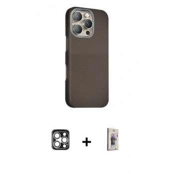 MARSİLYAN™- iPhone 16 Pro Max Kılıf Kozmos Klasik Prime - Siyah Bilvis 3D Cam Ekran Koruyucu + PVD Metal Kamera Lens - GS