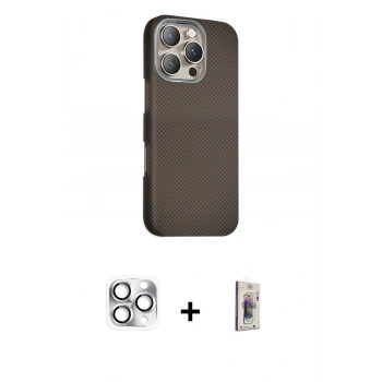 MARSİLYAN™- iPhone 16 Pro Max Kılıf Kozmos Klasik Prime - Siyah Bilvis 3D Cam Ekran Koruyucu + Pers Alüminyum Kamera Lens - GS