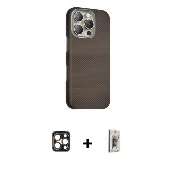 MARSİLYAN™- iPhone 16 Pro Max Kılıf Kozmos Klasik Prime - Siyah Bilvis 3D Cam Ekran Koruyucu + PVD Metal Kamera Lens - GD