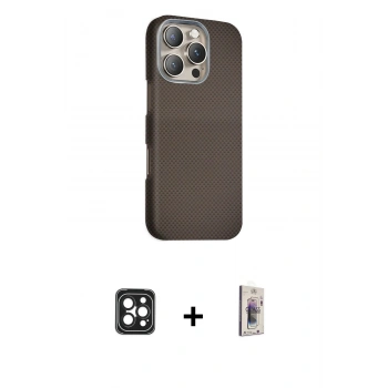 MARSİLYAN™- iPhone 16 Pro Max Kılıf Kozmos Klasik Prime - Siyah Bilvis 3D Cam Ekran Koruyucu + PVD Metal Kamera Lens - SH