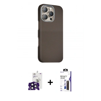 MARSİLYAN™- iPhone 16 Pro Max Kılıf Kozmos Klasik Prime - Siyah Bilvis 3X AR Hayalet Cam Ekran Koruyucu + Bilvis Titan Kamera Lens - SH