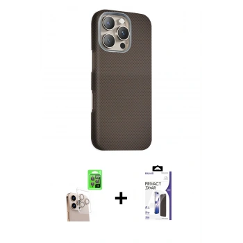MARSİLYAN™- iPhone 16 Pro Max Kılıf Kozmos Klasik Prime - Siyah Bilvis 3X AR Hayalet Cam Ekran Koruyucu + Raze Metal Kamera Lens - NLGY