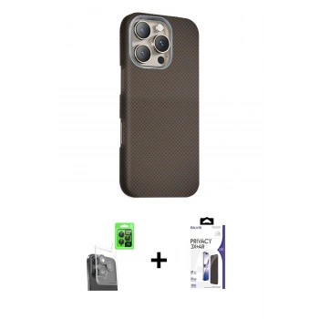 MARSİLYAN™- iPhone 16 Pro Max Kılıf Kozmos Klasik Prime - Siyah Bilvis 3X AR Hayalet Cam Ekran Koruyucu + Raze Metal Kamera Lens - SH