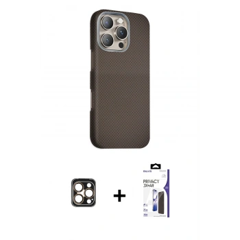 MARSİLYAN™- iPhone 16 Pro Max Kılıf Kozmos Klasik Prime - Siyah Bilvis 3X AR Hayalet Cam Ekran Koruyucu + PVD Metal Kamera Lens - GD