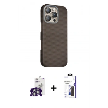MARSİLYAN™- iPhone 16 Pro Max Kılıf Kozmos Klasik Prime - Siyah Bilvis 3X AR Hayalet Cam Ekran Koruyucu + Bilvis Titan Kamera Lens - GS