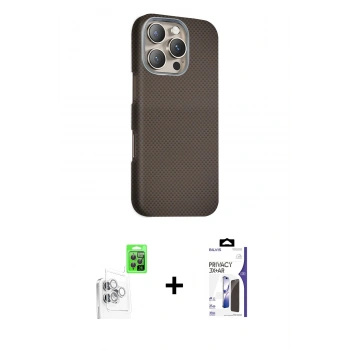 MARSİLYAN™- iPhone 16 Pro Max Kılıf Kozmos Klasik Prime - Siyah Bilvis 3X AR Hayalet Cam Ekran Koruyucu + Raze Metal Kamera Lens - BZ