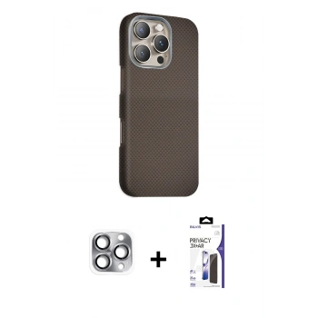MARSİLYAN™- iPhone 16 Pro Max Kılıf Kozmos Klasik Prime - Siyah Bilvis 3X AR Hayalet Cam Ekran Koruyucu + Pers Alüminyum Kamera Lens - GI