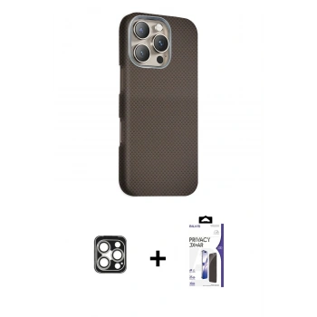 MARSİLYAN™- iPhone 16 Pro Max Kılıf Kozmos Klasik Prime - Siyah Bilvis 3X AR Hayalet Cam Ekran Koruyucu + PVD Metal Kamera Lens - GS