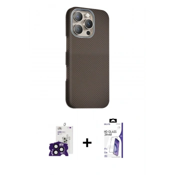 MARSİLYAN™- iPhone 16 Pro Max Kılıf Kozmos Klasik Prime - Siyah Bilvis 3X AR HD Cam Ekran Koruyucu + Bilvis Titan Kamera Lens - SH
