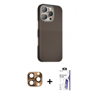 MARSİLYAN™- iPhone 16 Pro Max Kılıf Kozmos Klasik Prime - Siyah Bilvis 3X AR HD Cam Ekran Koruyucu + Pers Alüminyum Kamera Lens - CLTM