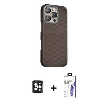 MARSİLYAN™- iPhone 16 Pro Max Kılıf Kozmos Klasik Prime - Siyah Bilvis 3X AR HD Cam Ekran Koruyucu + PVD Metal Kamera Lens - SH