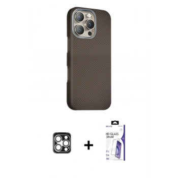 MARSİLYAN™- iPhone 16 Pro Max Kılıf Kozmos Klasik Prime - Siyah Bilvis 3X AR HD Cam Ekran Koruyucu + PVD Metal Kamera Lens - GS