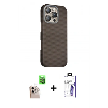 MARSİLYAN™- iPhone 16 Pro Max Kılıf Kozmos Klasik Prime - Siyah Bilvis 3X AR HD Cam Ekran Koruyucu + Raze Metal Kamera Lens - NLGY