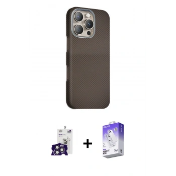 MARSİLYAN™- iPhone 16 Pro Max Kılıf Kozmos Klasik Prime - Siyah Bilvis 5in1 3D Magic Cam Ekran Koruyucu + Bilvis Titan Kamera Lens - TMGI
