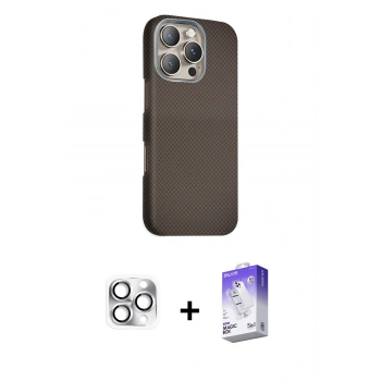 MARSİLYAN™- iPhone 16 Pro Max Kılıf Kozmos Klasik Prime - Siyah Bilvis 5in1 3D Magic Cam Ekran Koruyucu + Pers Alüminyum Kamera Lens - GS