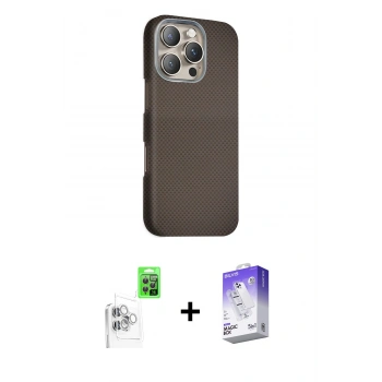 MARSİLYAN™- iPhone 16 Pro Max Kılıf Kozmos Klasik Prime - Siyah Bilvis 5in1 3D Magic Cam Ekran Koruyucu + Raze Metal Kamera Lens - BZ
