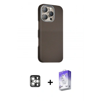 MARSİLYAN™- iPhone 16 Pro Max Kılıf Kozmos Klasik Prime - Siyah Bilvis 5in1 3D Magic Cam Ekran Koruyucu + PVD Metal Kamera Lens - GS