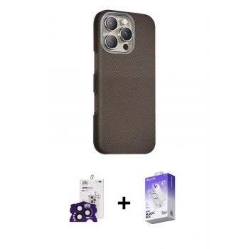 MARSİLYAN™- iPhone 16 Pro Max Kılıf Kozmos Klasik Prime - Siyah Bilvis 5in1 3D Magic Cam Ekran Koruyucu + Bilvis Titan Kamera Lens - SH