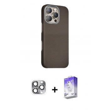 MARSİLYAN™- iPhone 16 Pro Max Kılıf Kozmos Klasik Prime - Siyah Bilvis 5in1 3D Magic Cam Ekran Koruyucu + Pers Alüminyum Kamera Lens - GI