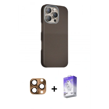 MARSİLYAN™- iPhone 16 Pro Max Kılıf Kozmos Klasik Prime - Siyah Bilvis 5in1 3D Magic Cam Ekran Koruyucu + Pers Alüminyum Kamera Lens - CLTM