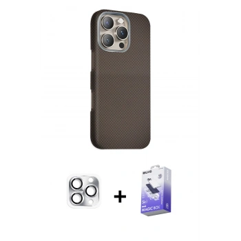 MARSİLYAN™- iPhone 16 Pro Max Kılıf Kozmos Klasik Prime - Siyah Bilvis 5in1 5D Magic Hayalet Cam Ekran Koruyucu + Pers Alüminyum Kamera Lens - GS