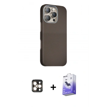MARSİLYAN™- iPhone 16 Pro Max Kılıf Kozmos Klasik Prime - Siyah Bilvis 5in1 5D Magic Hayalet Cam Ekran Koruyucu + PVD Metal Kamera Lens - GD