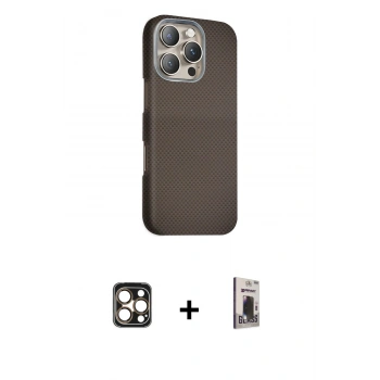 MARSİLYAN™- iPhone 16 Pro Max Kılıf Kozmos Klasik Prime - Siyah Bilvis Hayalet Cam Ekran Koruyucu + PVD Metal Kamera Lens - GD