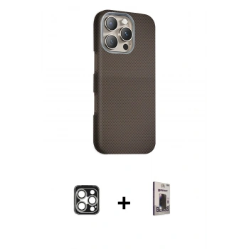 MARSİLYAN™- iPhone 16 Pro Max Kılıf Kozmos Klasik Prime - Siyah Bilvis Hayalet Cam Ekran Koruyucu + PVD Metal Kamera Lens - GS